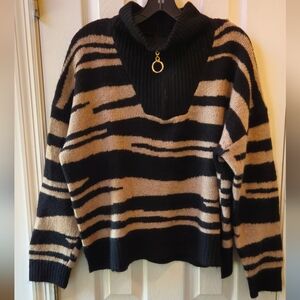 Calligraphie Classic Black and Tan Stripes V-Neck Sweater - Size XL